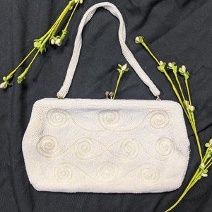 Vintage Retro White Sequin Beaded Clutch Purse